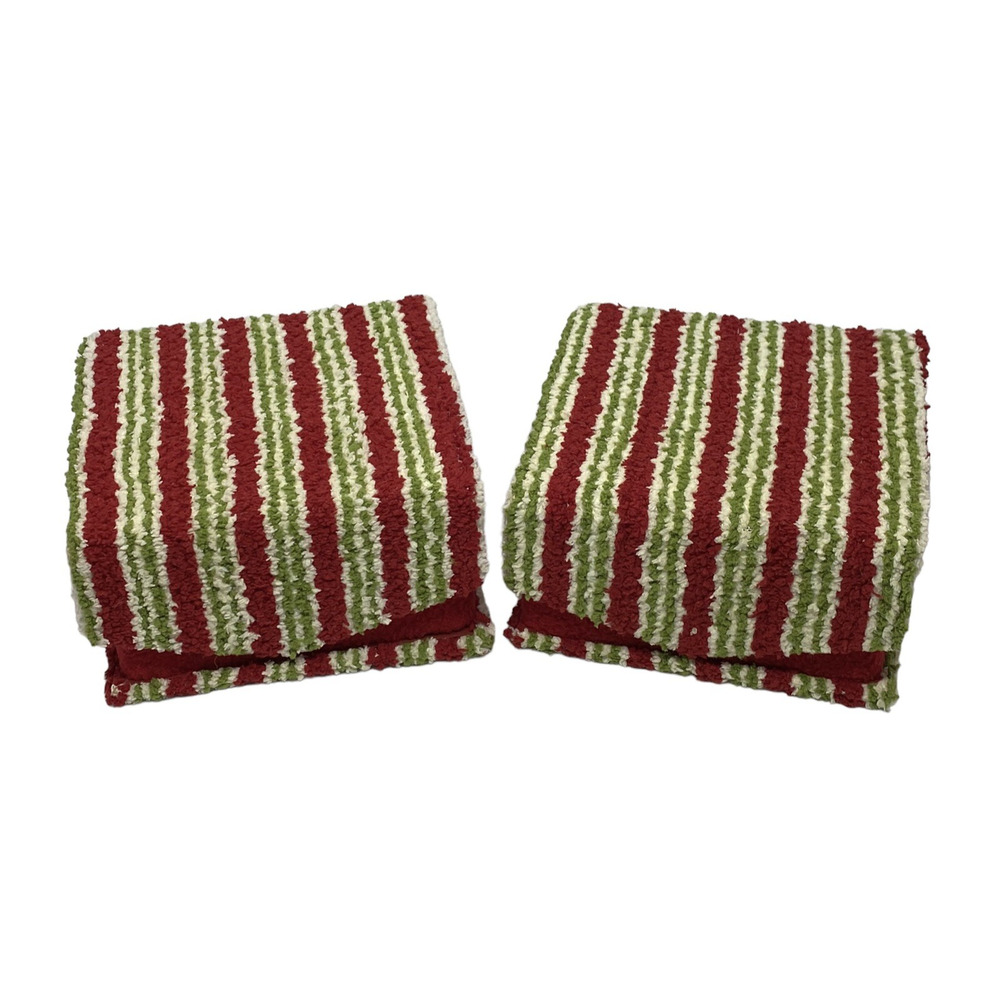 Two Handmade XMAS Crocheted Felt Gift Boxes Vintage Holiday Stripes Hinged Top